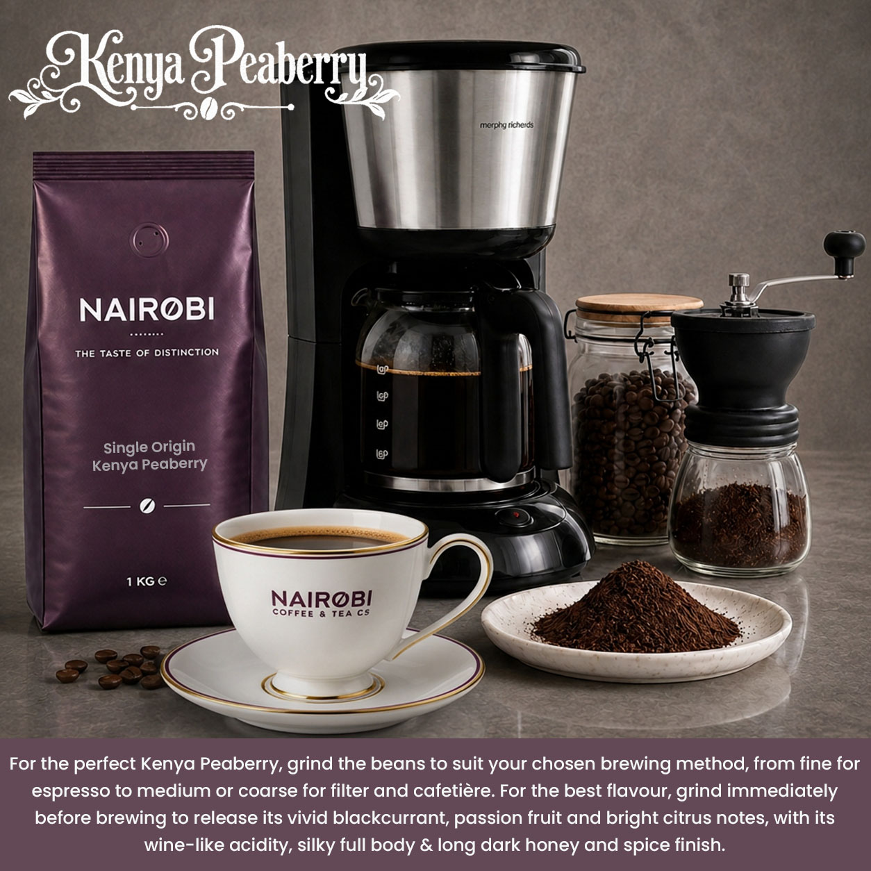 French press coffees and Kenyan Peaberry cafetiere coffee